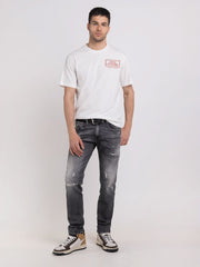REPLAY JERSEY T-SHIRT WITH BIKER PRINT