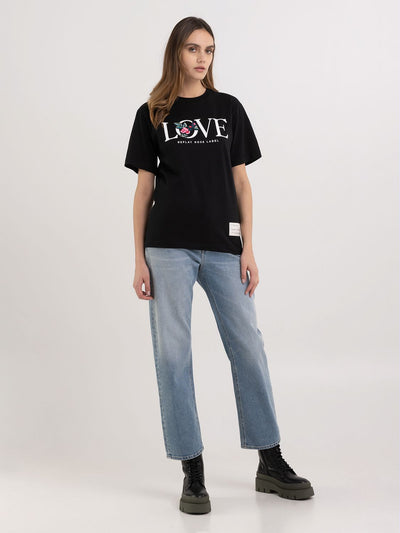 REPLAY T-SHIRT WITH PRINT AND EMBROIDERY